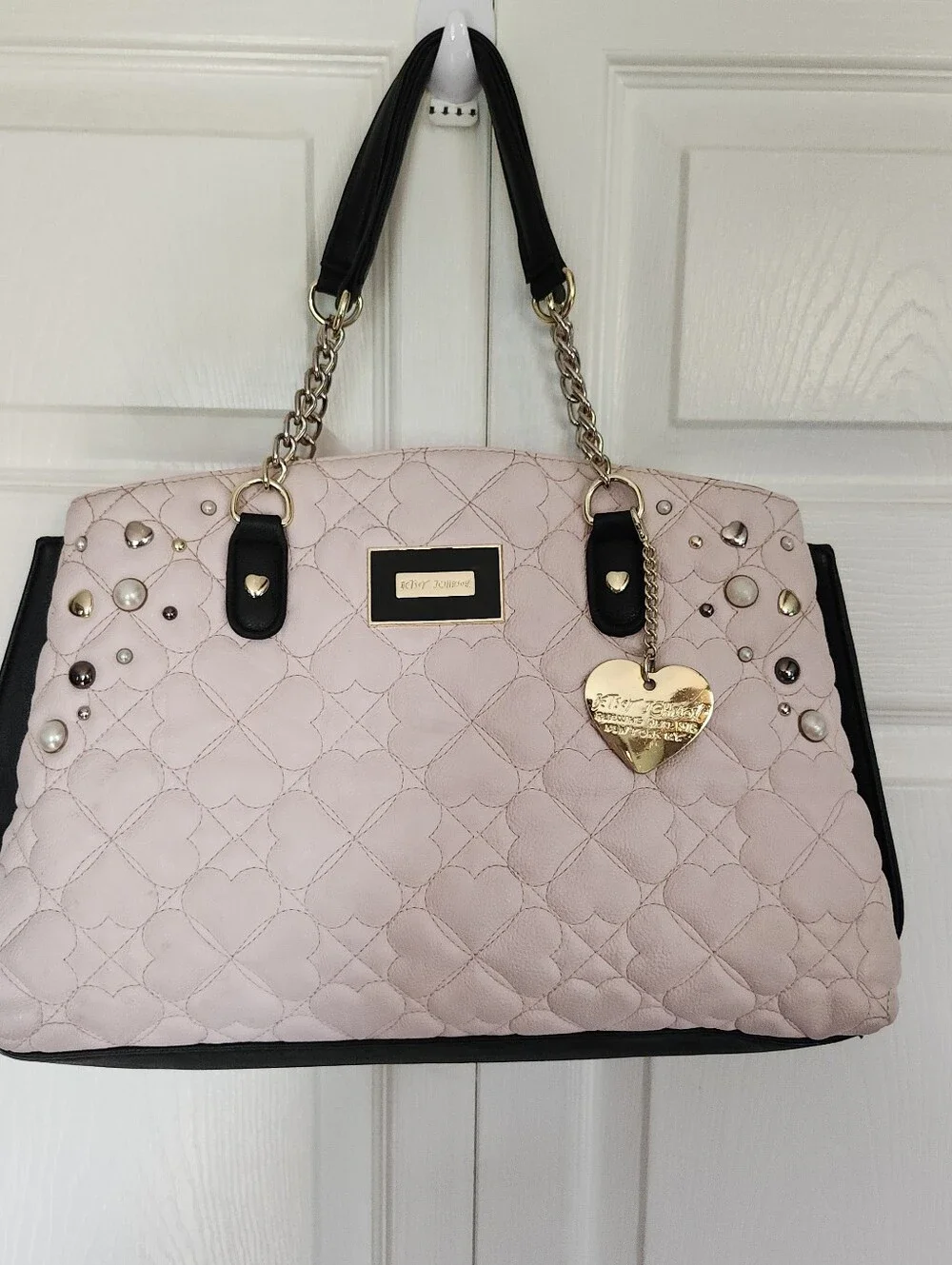 Betsey Johnson Pink Heart Quilted Tote/Bag Purse *READ* Missing Shoulder Strap